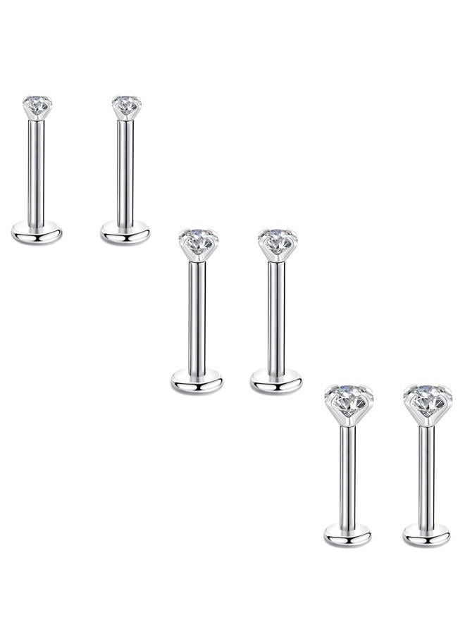 16g Flat Back Earrings 10mm Post 316L Surgical Steel Bar 2mm 3mm 4mm CZ Stud Earrings Set Lip Ear Lobe Rook Helix Conch Piercing Jewelry