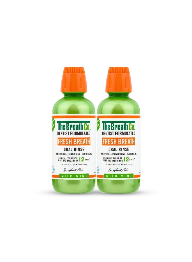 The Breath Co. Mild Mint Mouthwash (Pack of 2) | Alcohol-Free Oral Rinse | 12H Fresh Breath & Gum Care | Dentist Formulated | 500ml Each