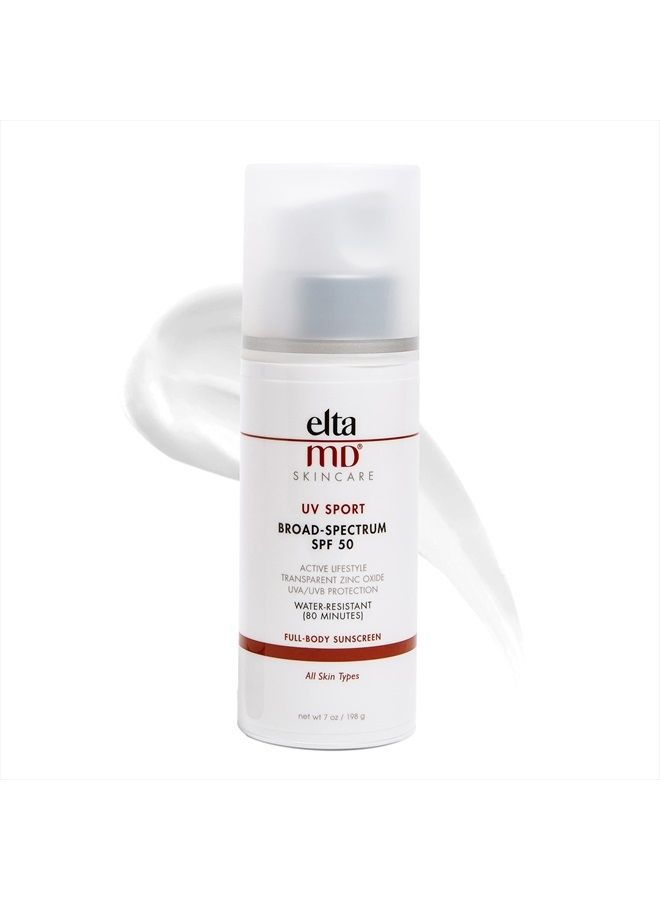 UV Sport Body Sunscreen, SPF 50 Sport Sunscreen Lotion, Sweat Resistant and Water Resistant up to 80 Minutes, Formulated with Zinc Oxide Great for Outdoor Physical Activities, 7 oz Pump