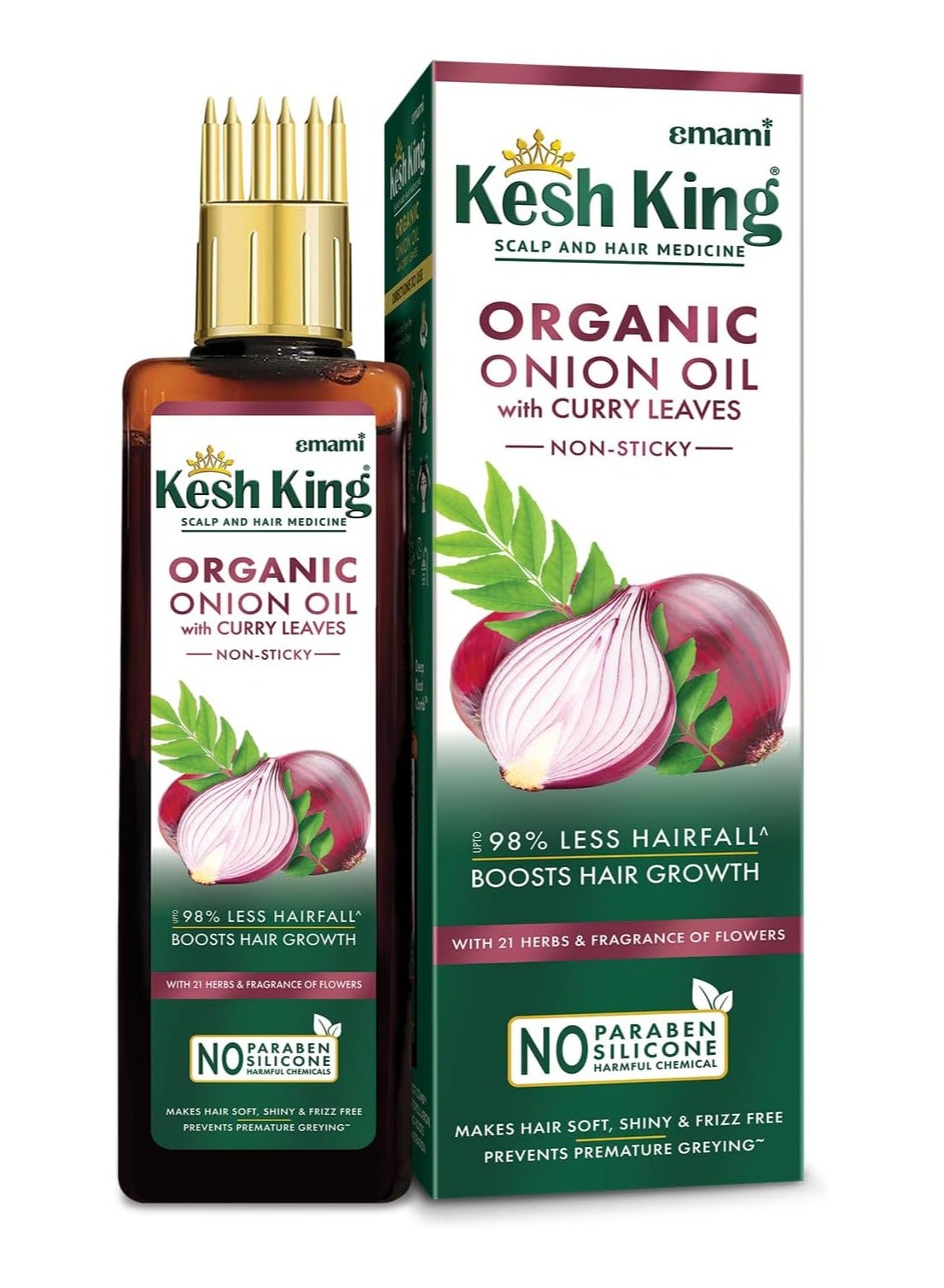 Kesh King Organic Onion Hair Oil with Curry Leaves – Non-Sticky Formula for Hair Fall Control & Growth – Paraben & Silicone Free