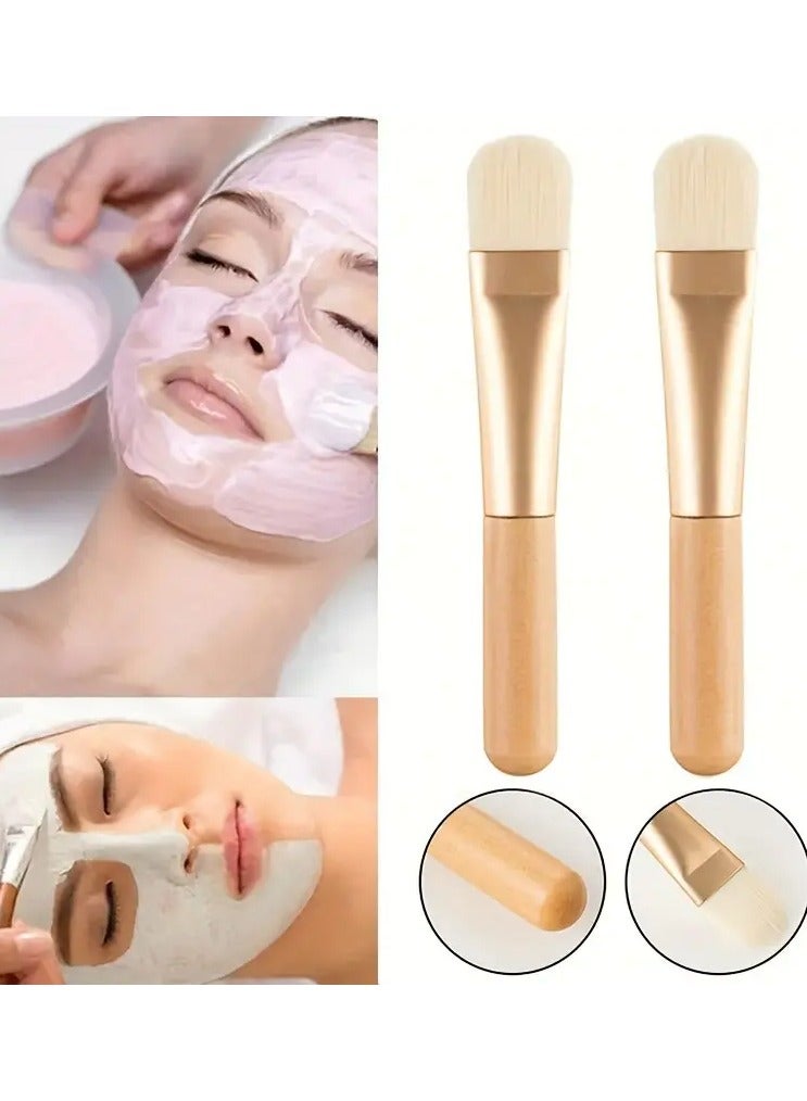 2pcs Wooden Facial Mask Brushes - Flat, Fragrance-Free for Deep Cleansing & Skin Care, Perfect for Foundation Application & Concealer Blending