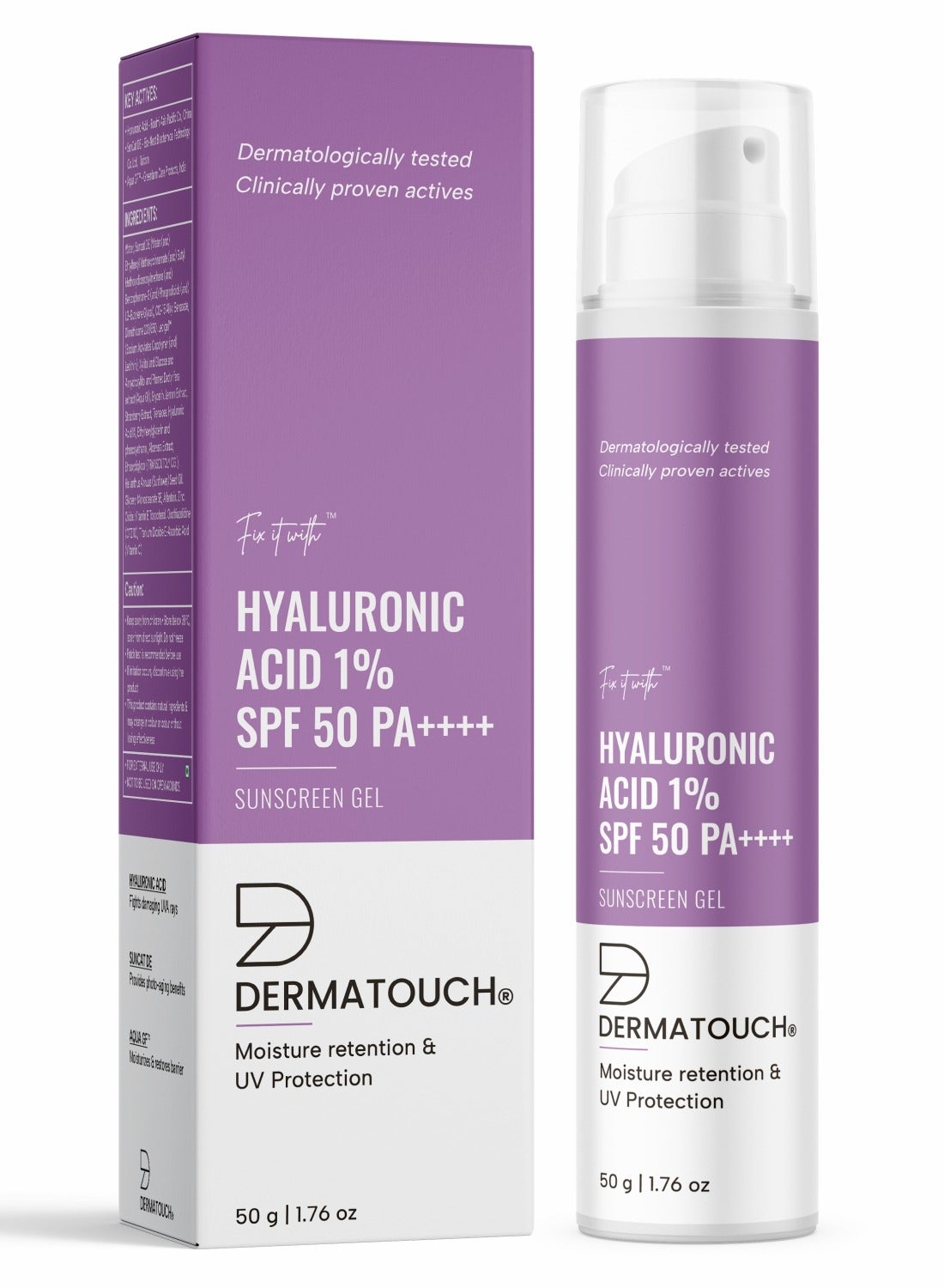 DERMATOUCH Hyaluronic Sunscreen Hydrating Ultra Light Aqua Gel With Spf 50 PA++++ For Broad Spectrum, UV A, UV B & Blue Light Protection For Oily Skin - 50G