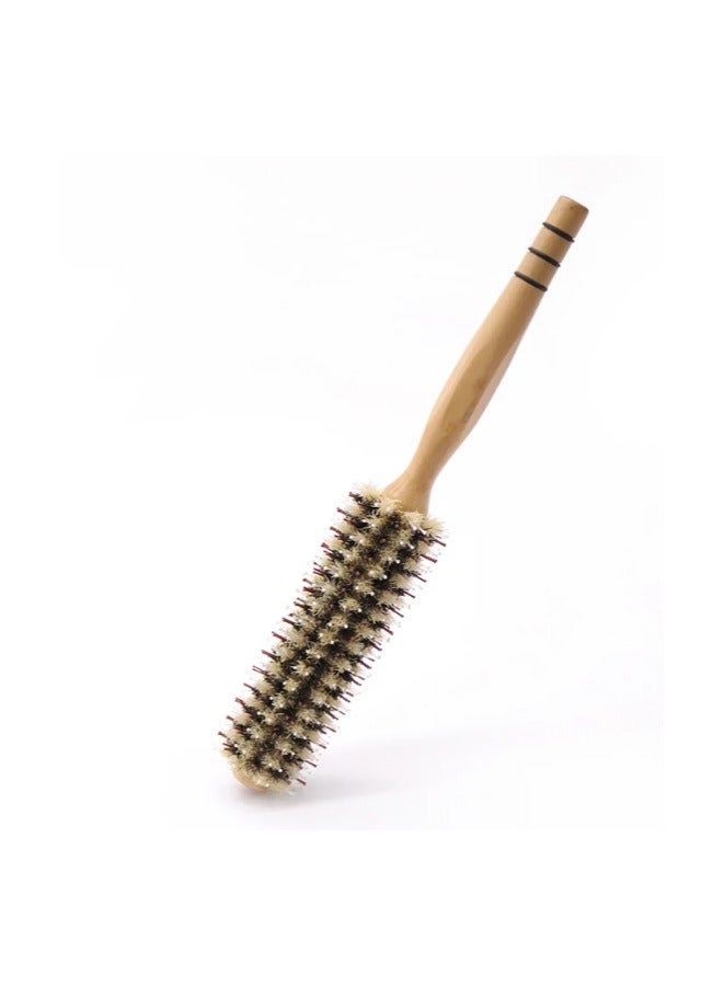 Bristle Round Styling Hair Brush – Professional Wooden Handle Curling & Massage Comb for Salon or Home Use – Scalp Care & Volume Styling Tool