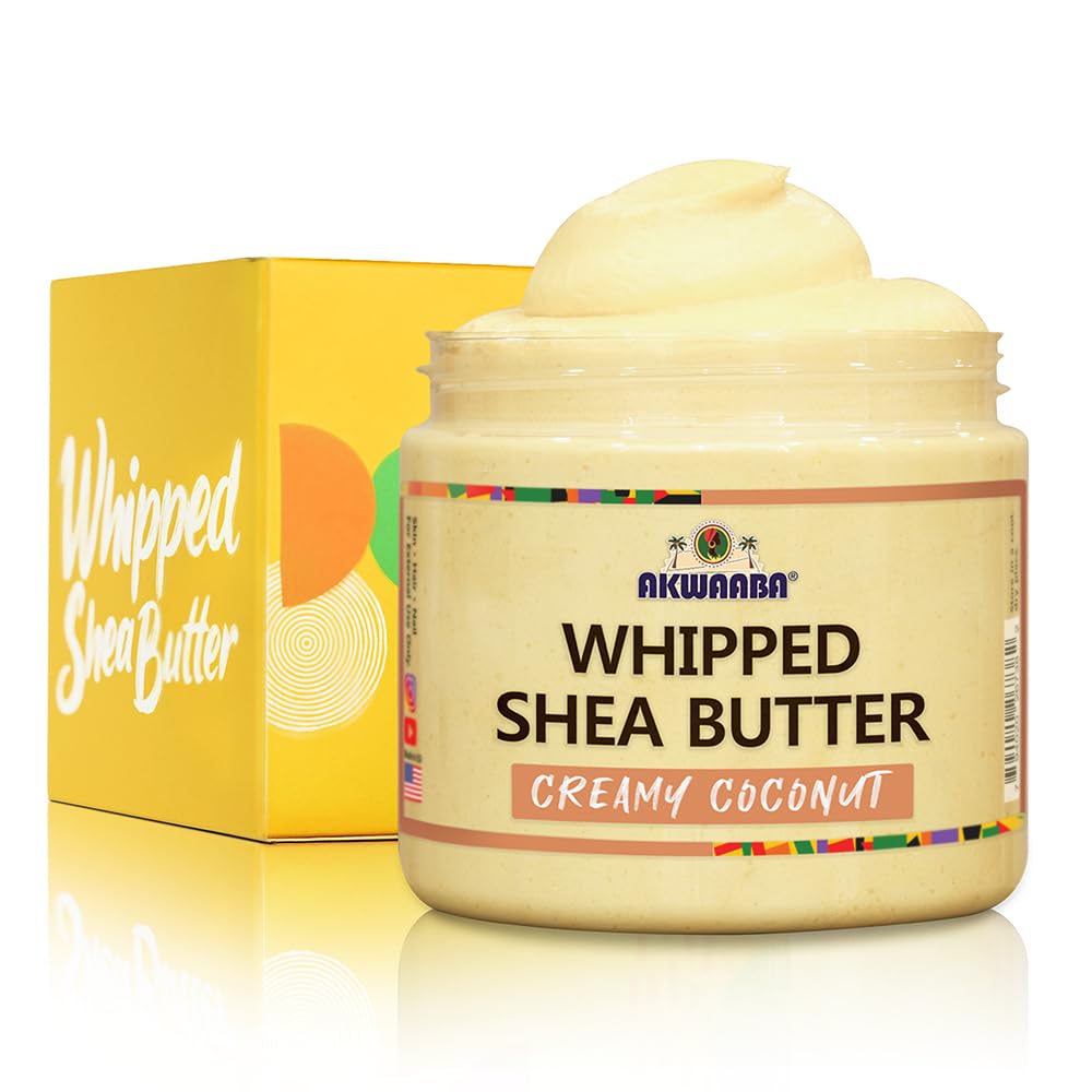 AKWAABA Whipped Shea Butter (Creamy Coconut) - Nourishes, Moisturizes & Soothes | Pure Shea Butter | No Dyes & Parabens | 12 oz / 340 g