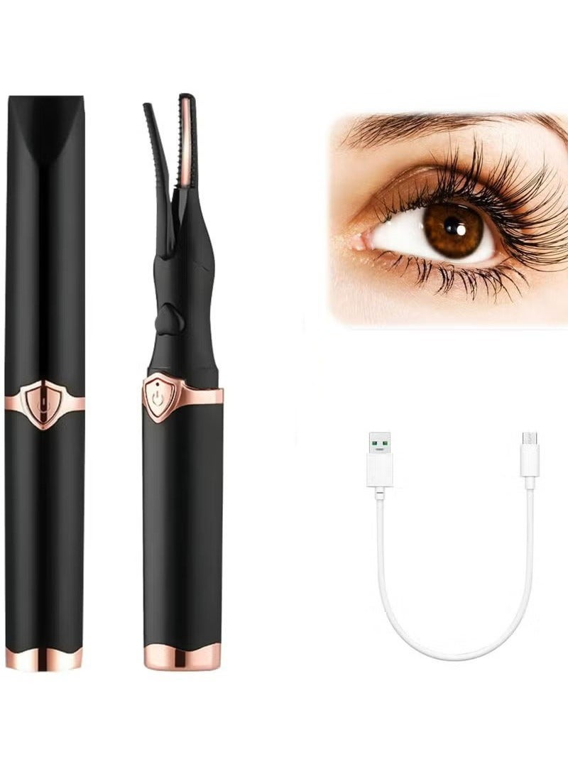 Heated Eyelash Curler, Mini Electric Eyelash Curler, Portable Makeup Electric Eyelash Curling, USB Rechargeable Finalize Eyelash Tool Beauty Tools for Women (Black)