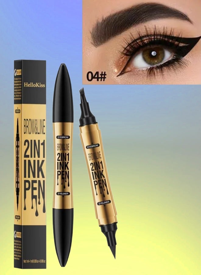 Brow and Line 2in1 Ink Pen for Eyebrow and Eyeliner Pen Waterproof Eyeliner Pencil 3D Microblading Eyebrow Tattoo Pencil 4 Fork Tip with Eyeliner Black Eyebrow and Black Eyeliner Pencil 04