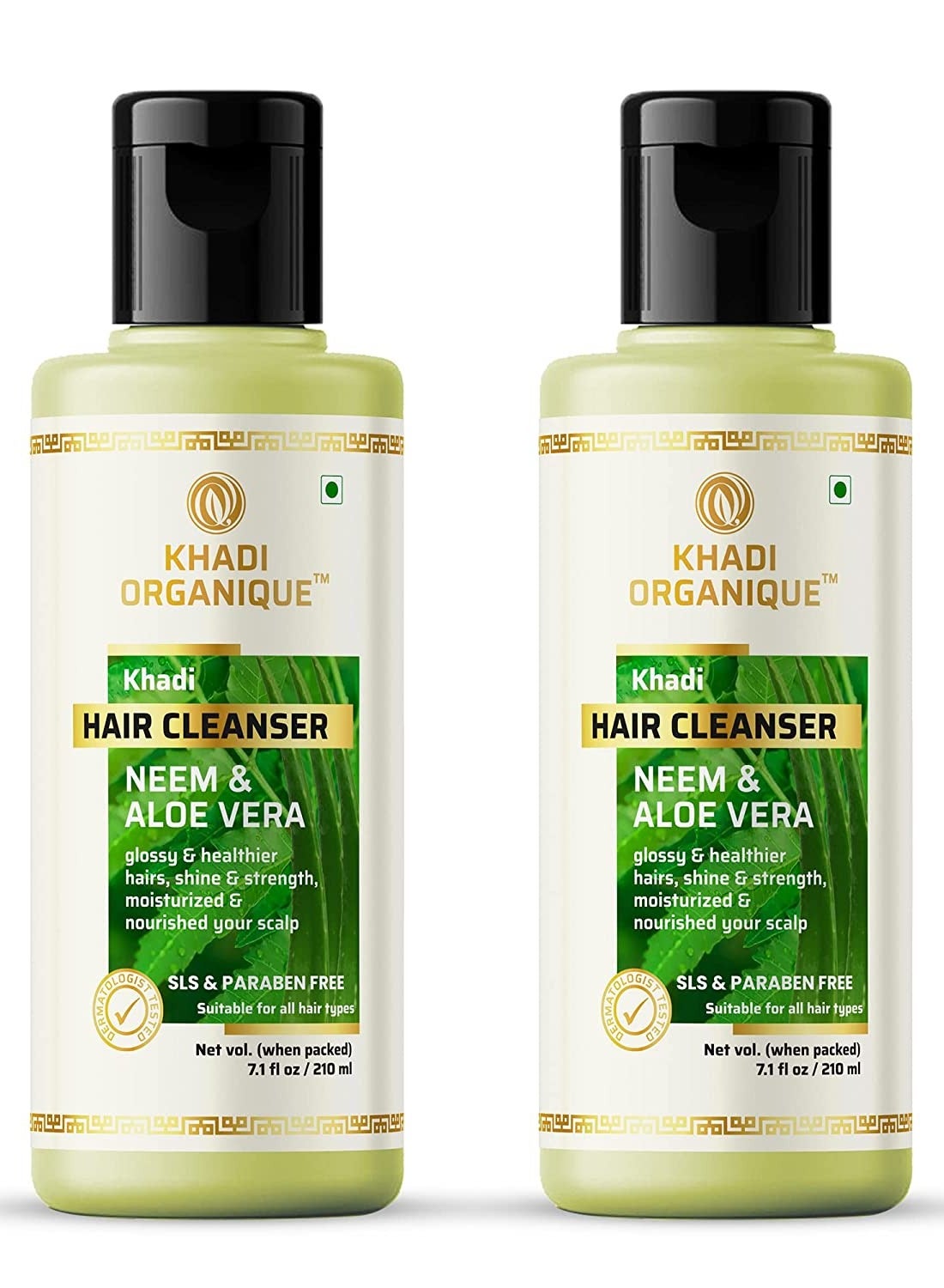 Khadi Organique Neem & aloevera Hair Shampoo/Cleanser SLS & PARABEN FREE Pack of 2 (420 ML)