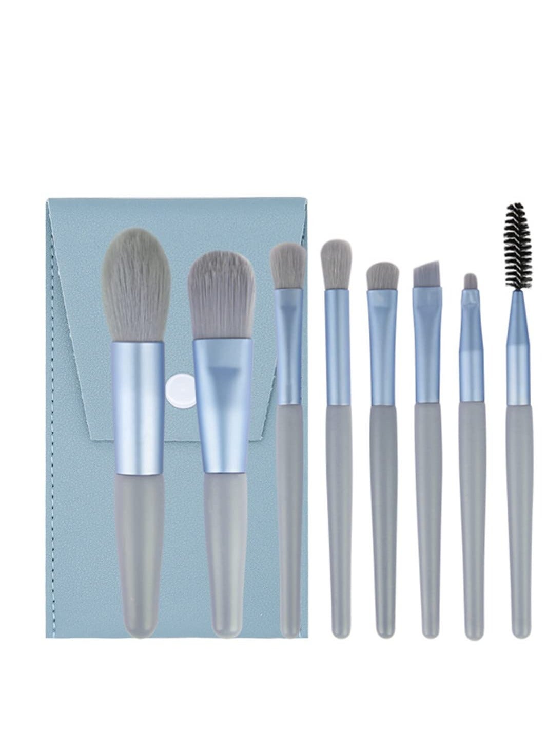 Maffcik Makeup Brushes Set with Bag, 8pcs Travel Makeup Brush Kit, Mini Cosmetic Brushes for Face Foundation Blush Eye Shadow, Wooden Handle Synthetic Bristle