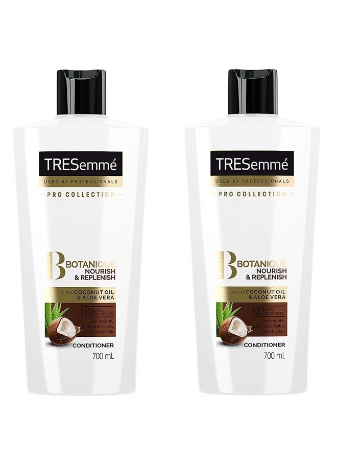 Tresemme Botanique Nourish + Replenish Conditioner, Coconut Oil and Aloe Vera - 24 Fl Oz / 700 mL x 2 Pack