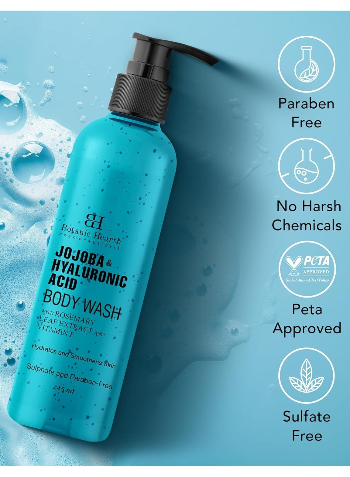 Jojoba & Hyaluronic Acid Body Wash with Rosemary Leaf Extract and Vitamin E | Moisturizing Body Wash Shower Gel for Softer, Smoother Skin | Sulfate & Paraben Free | for Women & Men | 245ml - image 5