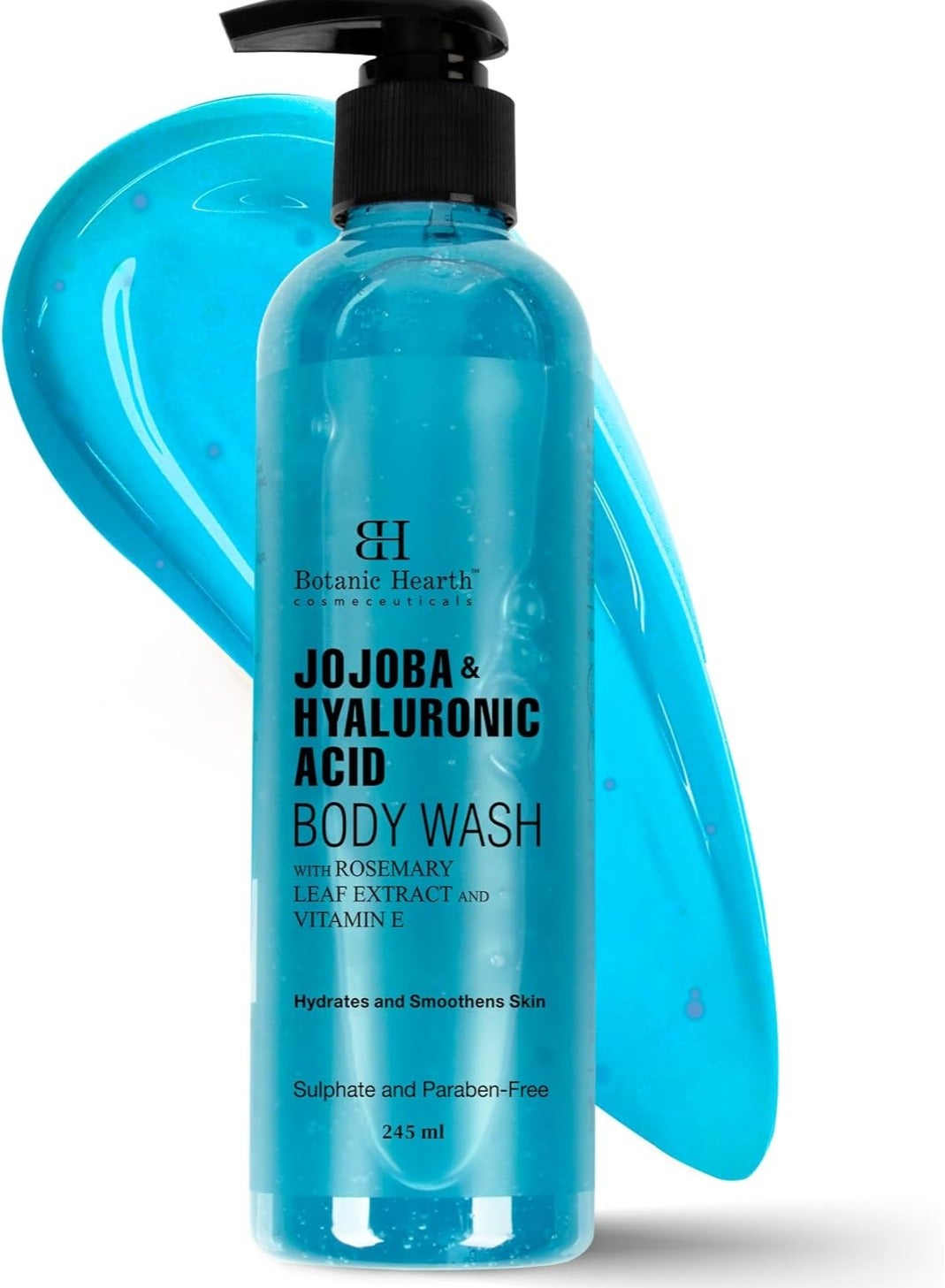 Jojoba & Hyaluronic Acid Body Wash with Rosemary Leaf Extract and Vitamin E | Moisturizing Body Wash Shower Gel for Softer, Smoother Skin | Sulfate & Paraben Free | for Women & Men | 245ml