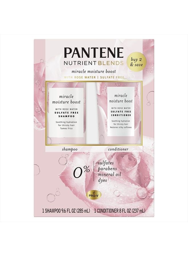 Nutrient Blends Miracle Moisture Boost Rose Water Shampoo & Conditioner Dual Pack for Dry Hair, Sulfate Free