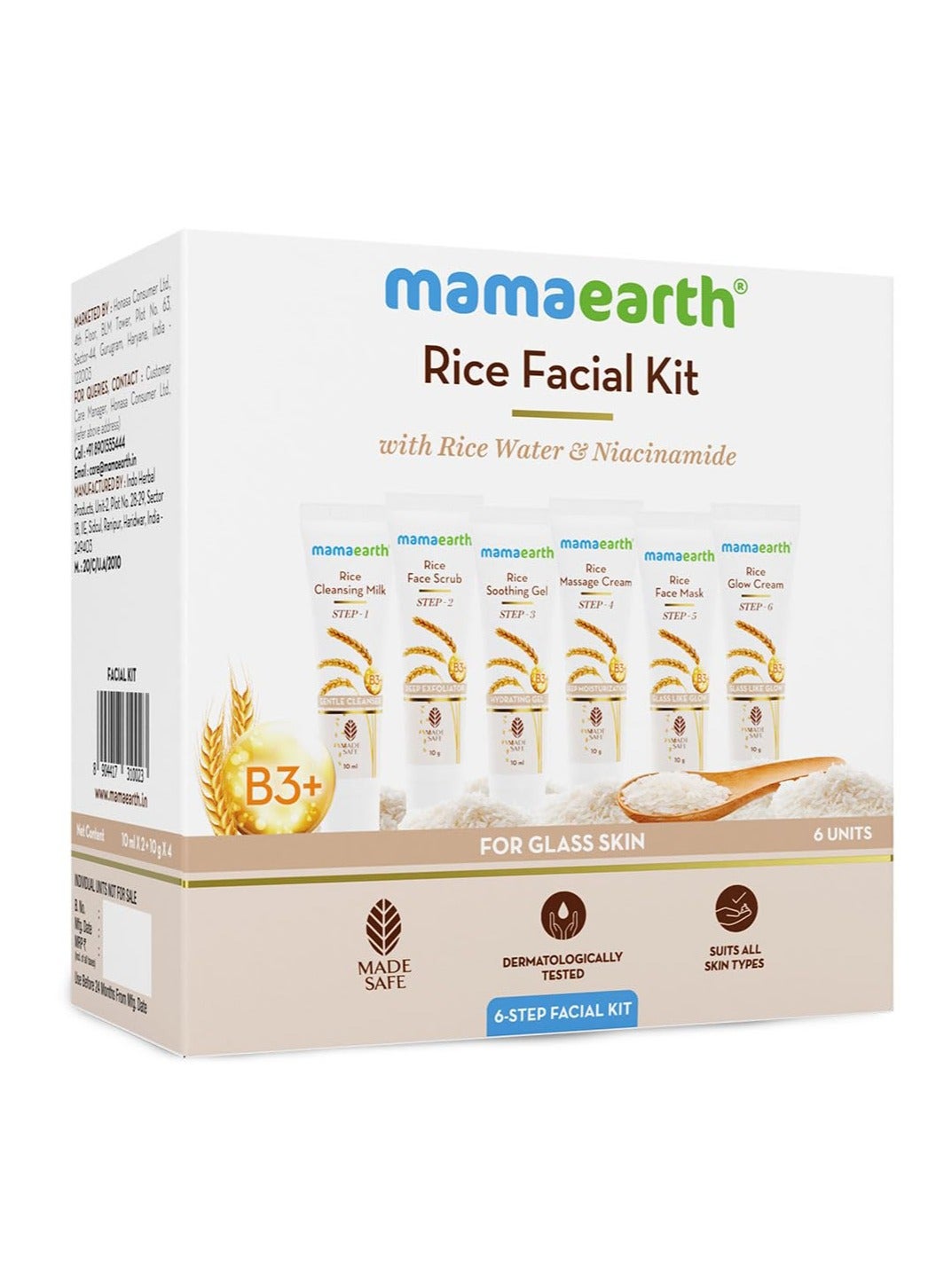 Mamaearth Rice Facial Kit With Rice Water & Niacinamide for Glass Skin - 60 g | Salon-Like Glowing Skin in 6 Easy Steps | Improves Skin Texture | Instant Glow | Suitable for all skin types