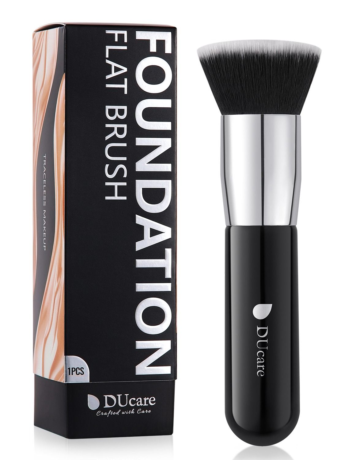 Kabuki Foundation Brush for Liquid Makeup Flat Top Professional Stick Buffing Blending Mineral Powder Large Makeup Face Brush, Black