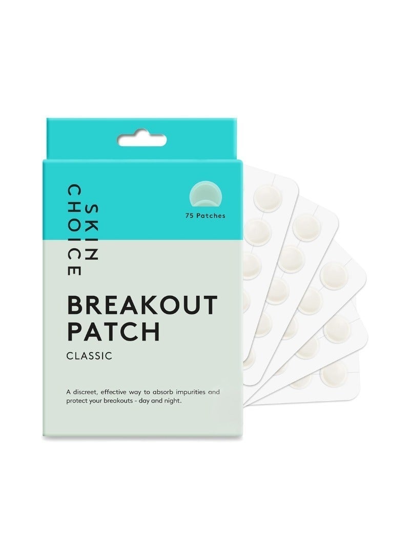 SkinChoice Breakout Patch Classic - Pack of 75 - Hydrocolloid Pimple Patches - Vegan, Fragrance-free, Gluten-free, Latex-free, Parabens-free, Sulfates-free, Cruelty-free for Face and Body