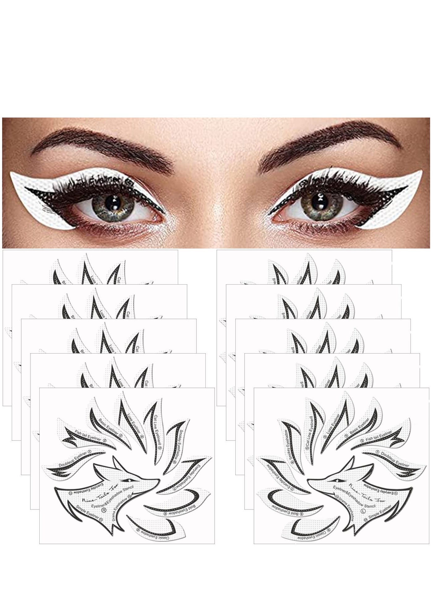 Cat Eyeliner Eyeshadow Stencil Sticker, Stamp Pad Stencil Sticker Set for Eyeshadow and Eyeliner for Makeup Beginners Essentials (12 Styles)