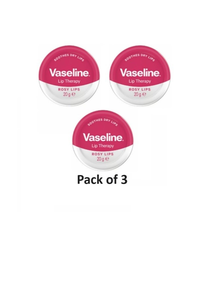 Lip Therapy Rosy Lips, Soothes Dry Lips, (Pack of 3 x 20grams)