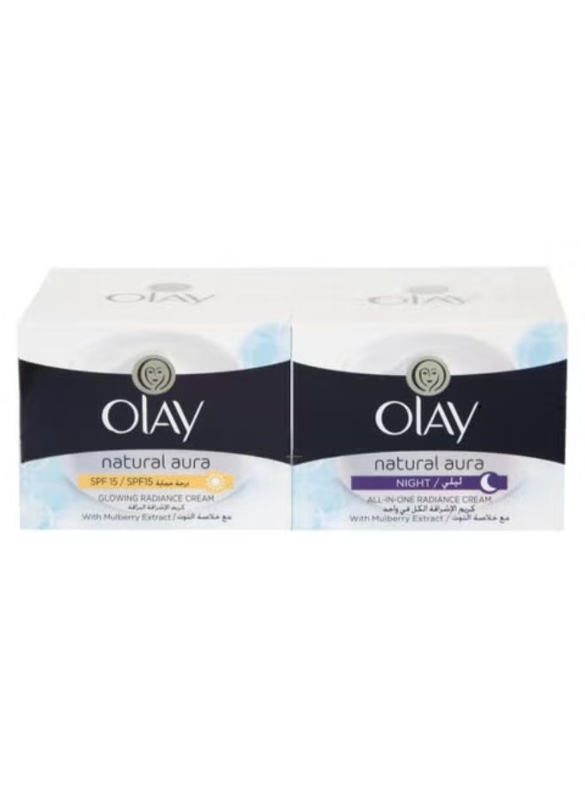 Natural Aura Glowing Radiance Day Cream SPF15 50 g with All In One Radiance Night Cream 50 gram pack of 2