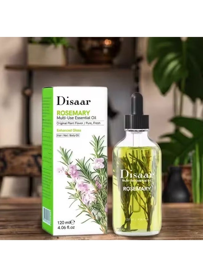 Rosemary Multi-Use Essential Oil by Disaar – 120ml Natural Hair & Body Treatment | Strengthens Roots, Boosts Shine & Moisturizes Skin | Organic Botanical Extract for Daily Self-Care