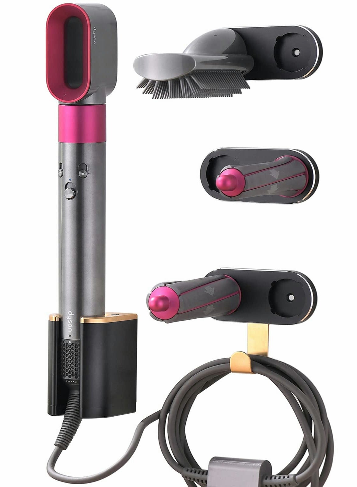 Wall Mount Hair Curler Holder for Dyson Airwrap Hair Curler, No Punch Organizer Storage Rack for Dyson Airwrap Styler Accessories Curling Barrel and Brush for Bedroom Bathroom (Black)