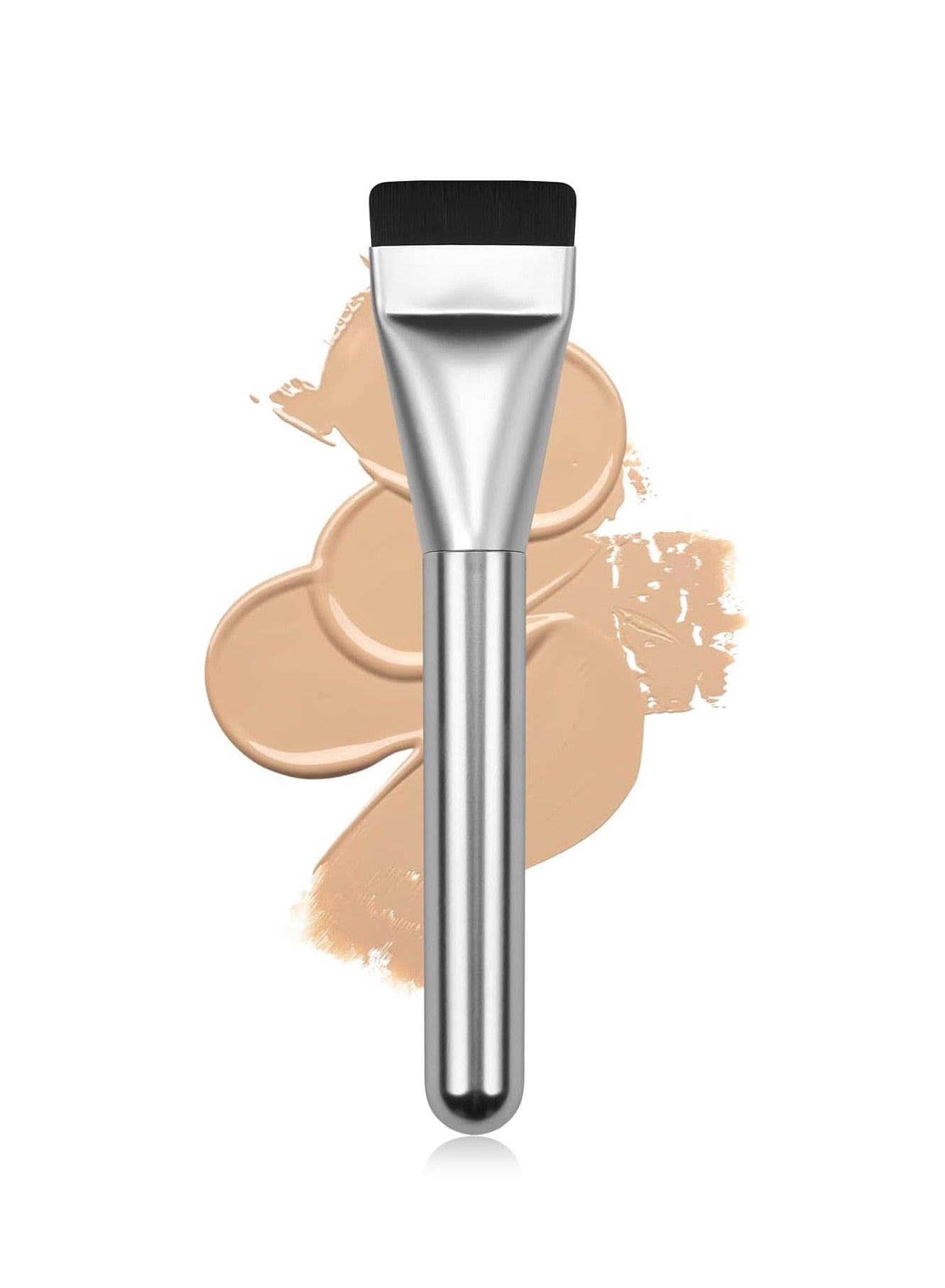 Single Silvery Foundation Brush 1pc Aluminum Tube Makeup Brush Foundation Makeup Tool Flat Head Foundation Brush Foundation Liquid Brush