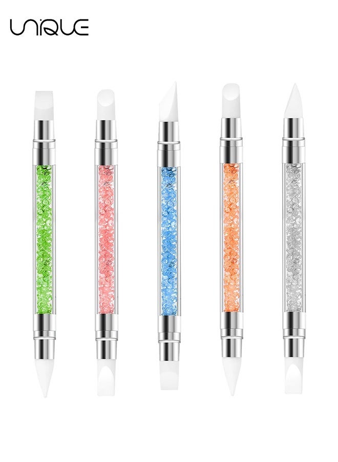 5 PCS Nail Art Sculpture Pen, Dual Tipped Silicone Nail Tools, Rhinestone Nail Art Pen Sculpting Gel Brushes for Resin Nail Art Tools Design Nails Foil Carving Drawing Effect Shaping