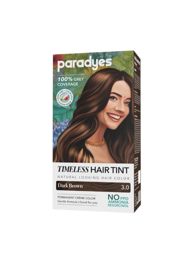 Dark Brown Timeless Hair Tint, Permanent Crème Hair Colour for Natural-Looking Results, Complete Grey Coverage, Long-Lasting Formula Free from PPD, Ammonia, & Resorcinol, 3.0 Dark Brown