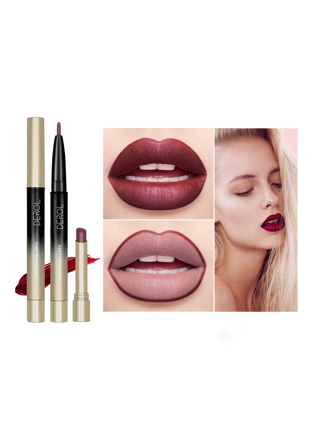 2 in 1 Lip Liner & Lipstick Super Stay Matte Lip Pencil Set,Cosmetics Non-Stick Cup，Nude，Long Lasting Lip Liners Pencil Set For Women & Girls Waterproof,Extreme Finish Makeup, Neutral