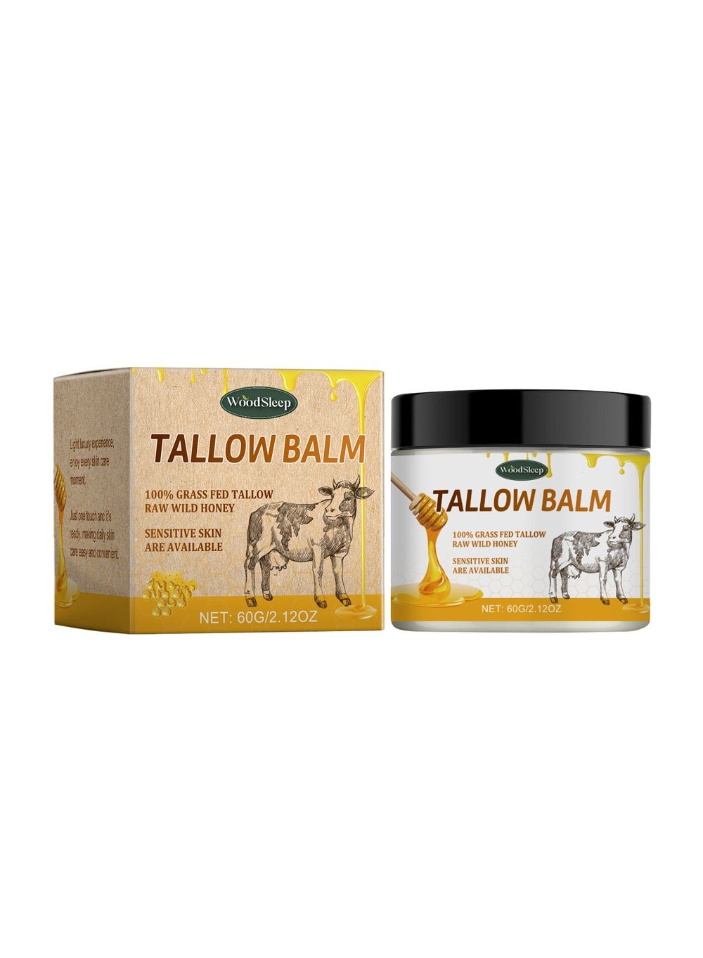 Beef Tallow Honey Balm - Beef Tallow for Skin with Beef Tallow,Beeswax and Honey,Moisturizing, Caring and AntiAging ,Grass Fed Beef Tallow Face Cream (2OZ)