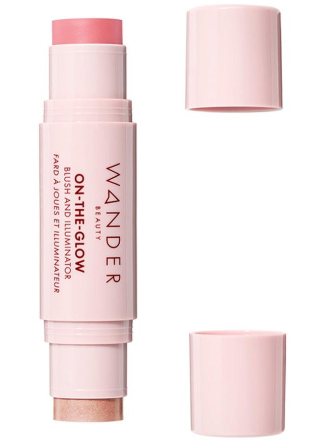 On-the-Glow Blush and Illuminator - Petal Pink/Nude Glow - 7-in-1 Hydrating Cream Blush & Highlighting Stick - Stick Blush for Cheeks, Lip, & Body - Highlighter Makeup & Blush - 0.4 oz