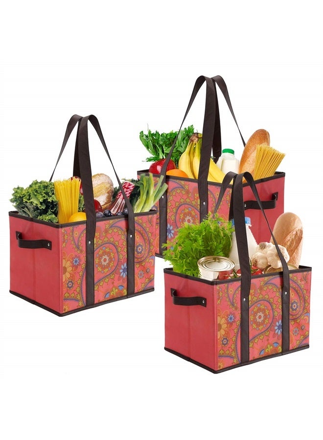 Reusable Grocery Bags Durable Heavy Duty Grocery Totes Bag Collapsible Grocery Shopping Box Bags with Reinforced Bottom, Pack of 3