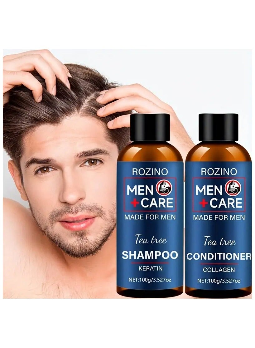 ROZINO Tea Tree Men's Shampoo and Conditioner Set, 200g - Deep Cleansing, Refreshing & Moisturizing, Ideal for Travel, Professional Hair Care, Leaves It Clean, Essential