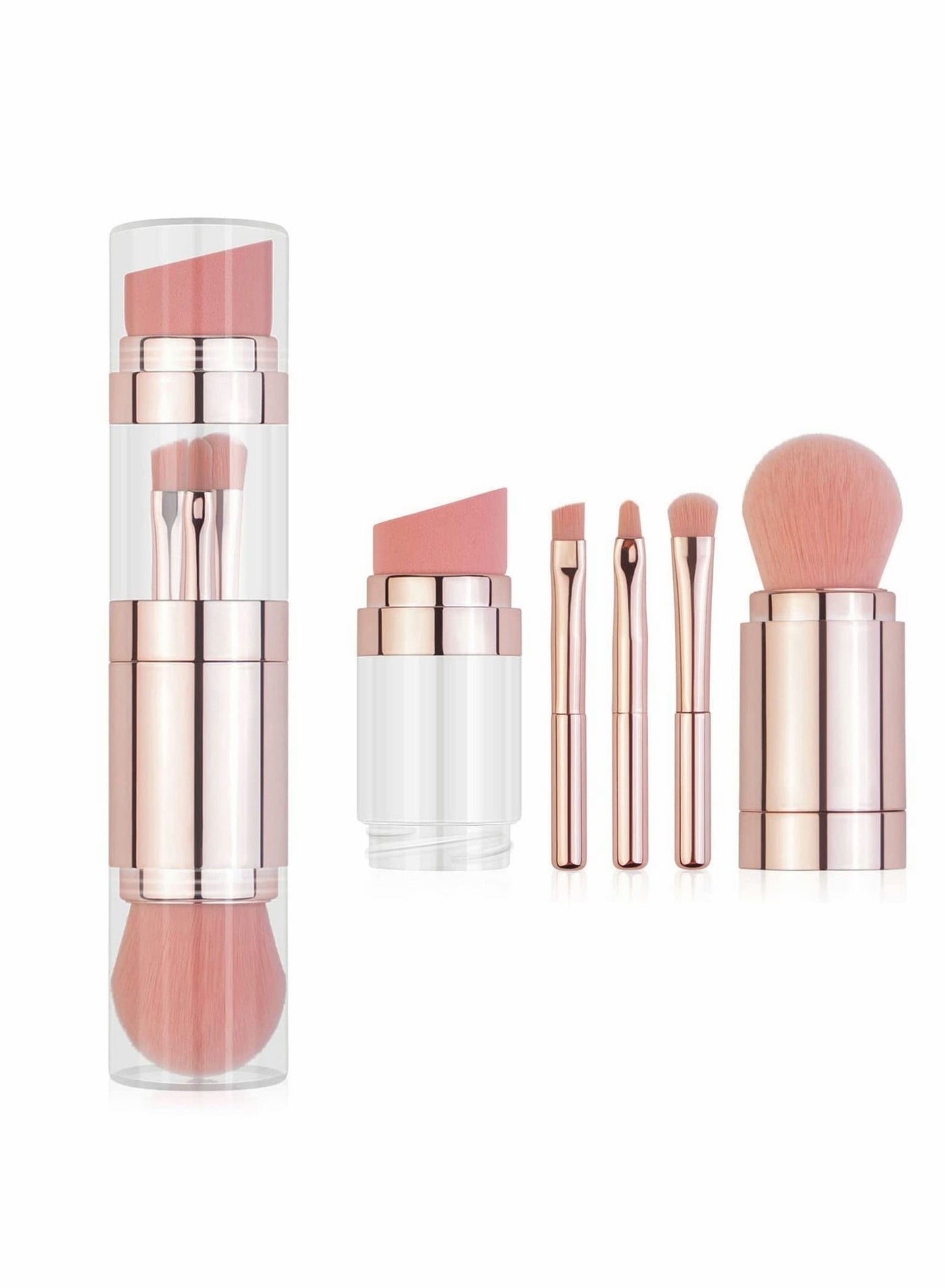 Makeup Brush Set, 5 in 1 Brushes with Eyeshadow Brush, Lip Face Foundation Powder Puff