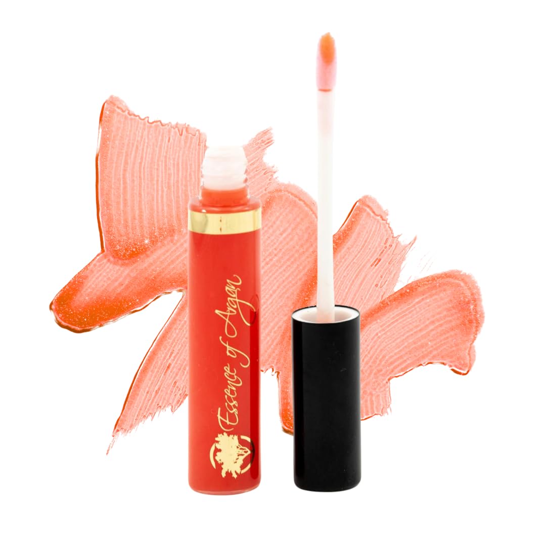 Essence Of Argan Clear Red Lip Gloss with Moroccan Argan Oil to Moisturize and Plump your Lips â€“ Revitalized Lip Care to Eliminate Dryness - Clear Glossy Finish 0.25oz