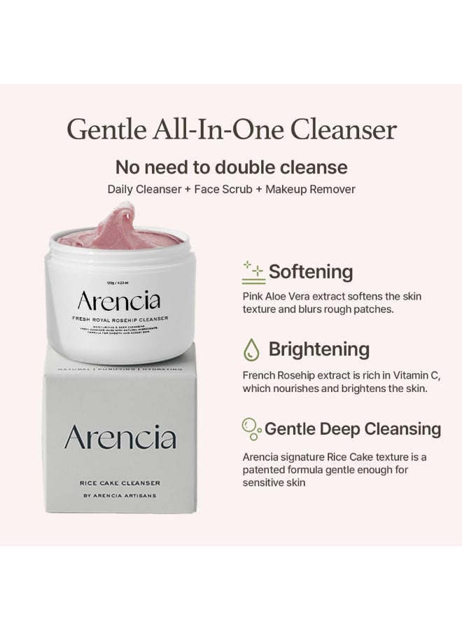 Rosehip Brightening Rice Mochi Face Cleanser & Daily Scrub - Moisturizing, Exfoliating & Deep-Cleansing - All Skin Types with Rice Powder & Rice Water (120g) - image 2