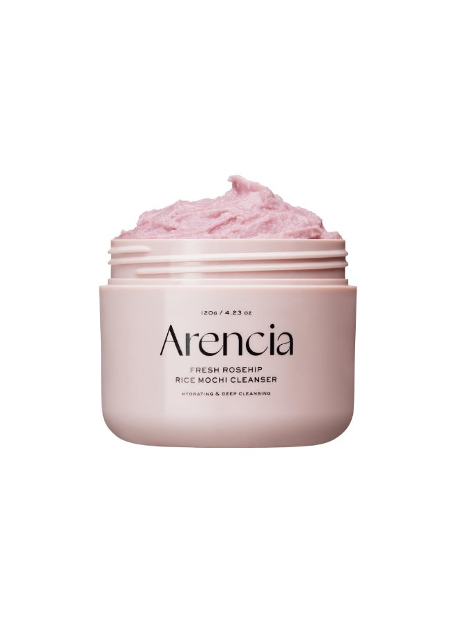 Rosehip Brightening Rice Mochi Face Cleanser & Daily Scrub - Moisturizing, Exfoliating & Deep-Cleansing - All Skin Types with Rice Powder & Rice Water (120g)
