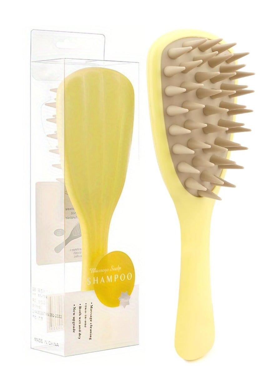 Hair Massager Shampoo Brush with Handle Hair Scalp Massager Brush with Soft Bristles Scalp Scrubber Dandruff Brush for Scalp Care and Hair Growth Shower Hair Scalp Scrubber Comb Yellow