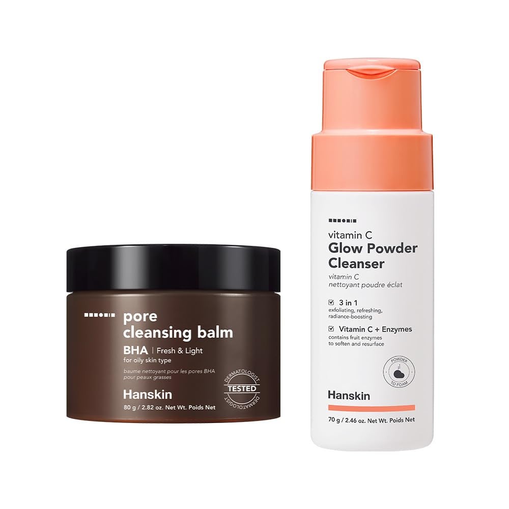 Hanskin BHA & Vitamin C Cleansing Duo â€“ BHA Pore Cleansing Balm & Vitamin C Powder Cleanser | Clear Skin, Blackhead Removal & Exfoliation for All Skin Types | Korean Skincare Set, K-Beauty Facial Care