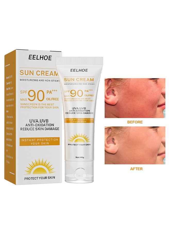 SPF 90 PA+++ Sun Cream - Safe Natural Sunblock Beach Defense Water Resistant Sun Cream Broad Spectrum UVB/UVA Sun Protection Vegan Mineral Sun Lotion