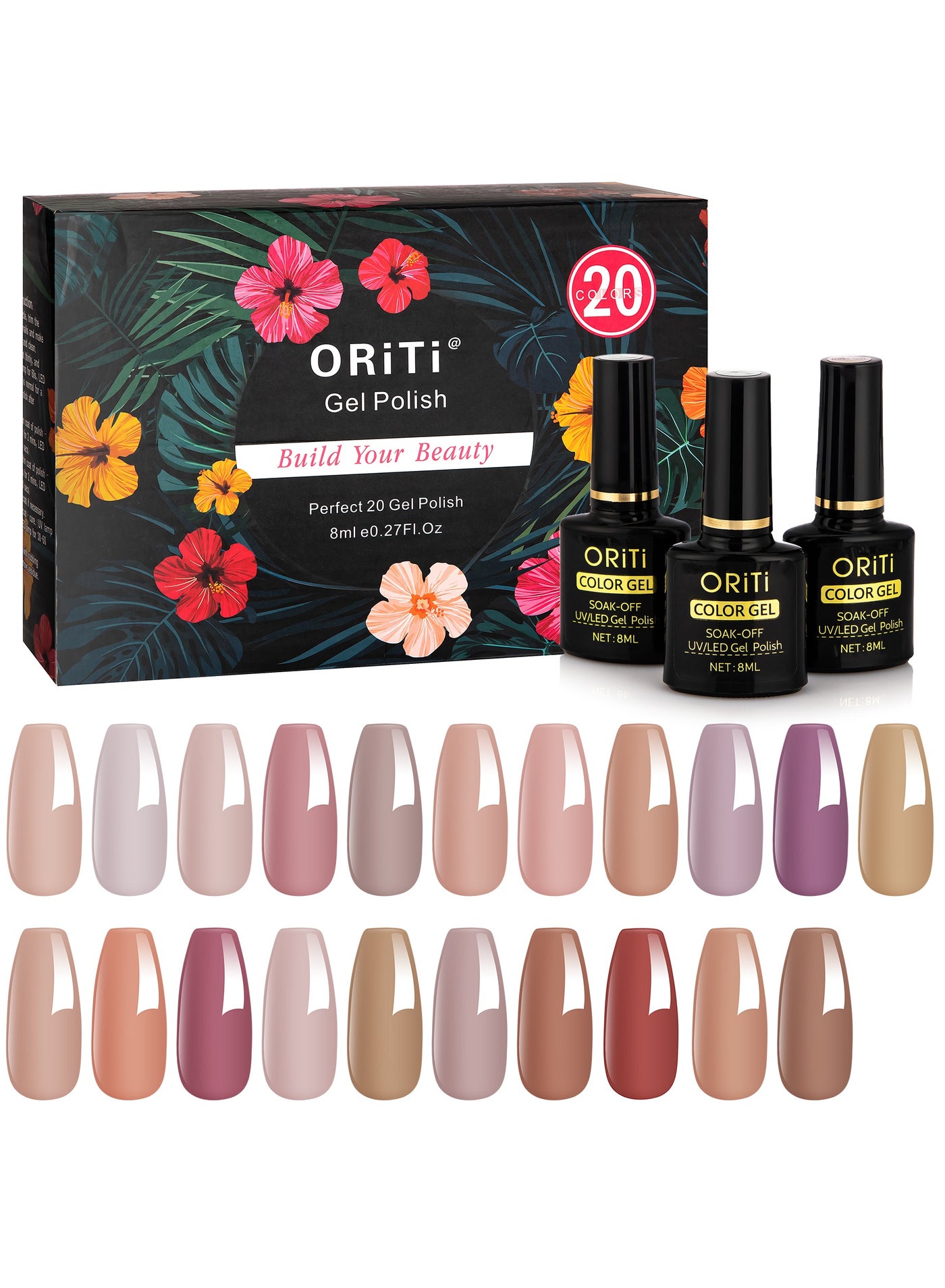 Gel Nail Polish Set 20+4 PCS Nude Brown Pink Grey Colors Soak Off Neutral Skin Tone Starter Kit with Glossy Matte Top Base Coat For Nail Art Salon Gifts for Women  #3