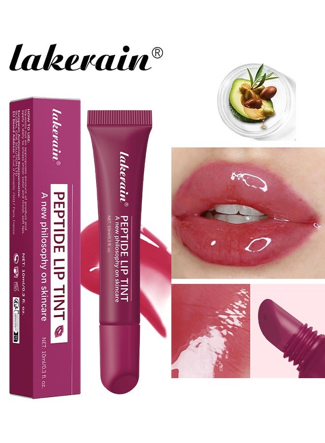 Peptide Lip Tint ,2 in 1 Lip Gloss and Lip Treatment Plumper and Softer Lips Restore Replenish Dry Lips Lip Color Lipstick Lip Gloss Hydrating Moisturizing Lip Gloss 10ml #04 Raspberry