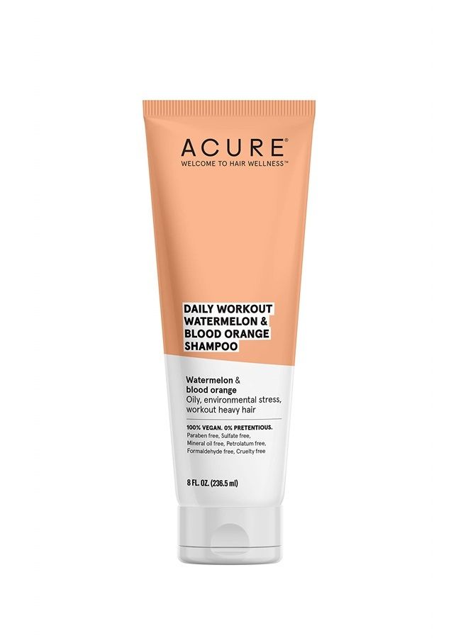 ACURE Daily Workout Watermelon Shampoo | 100% Vegan | For Oily, Environmental Stressed, Workout Heavy Hair | Watermelon & Blood Orange - Gentle Everyday Formula | 8 Fl Oz