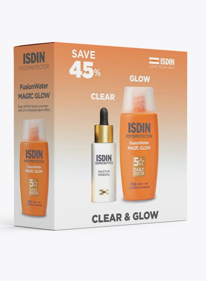ISDIN Clear & Glow Kit - SAVE 45% - ISDINCEUTICS Salicylic Renewal Serum + ISDIN Fusion Water Magic Glow SPF50+