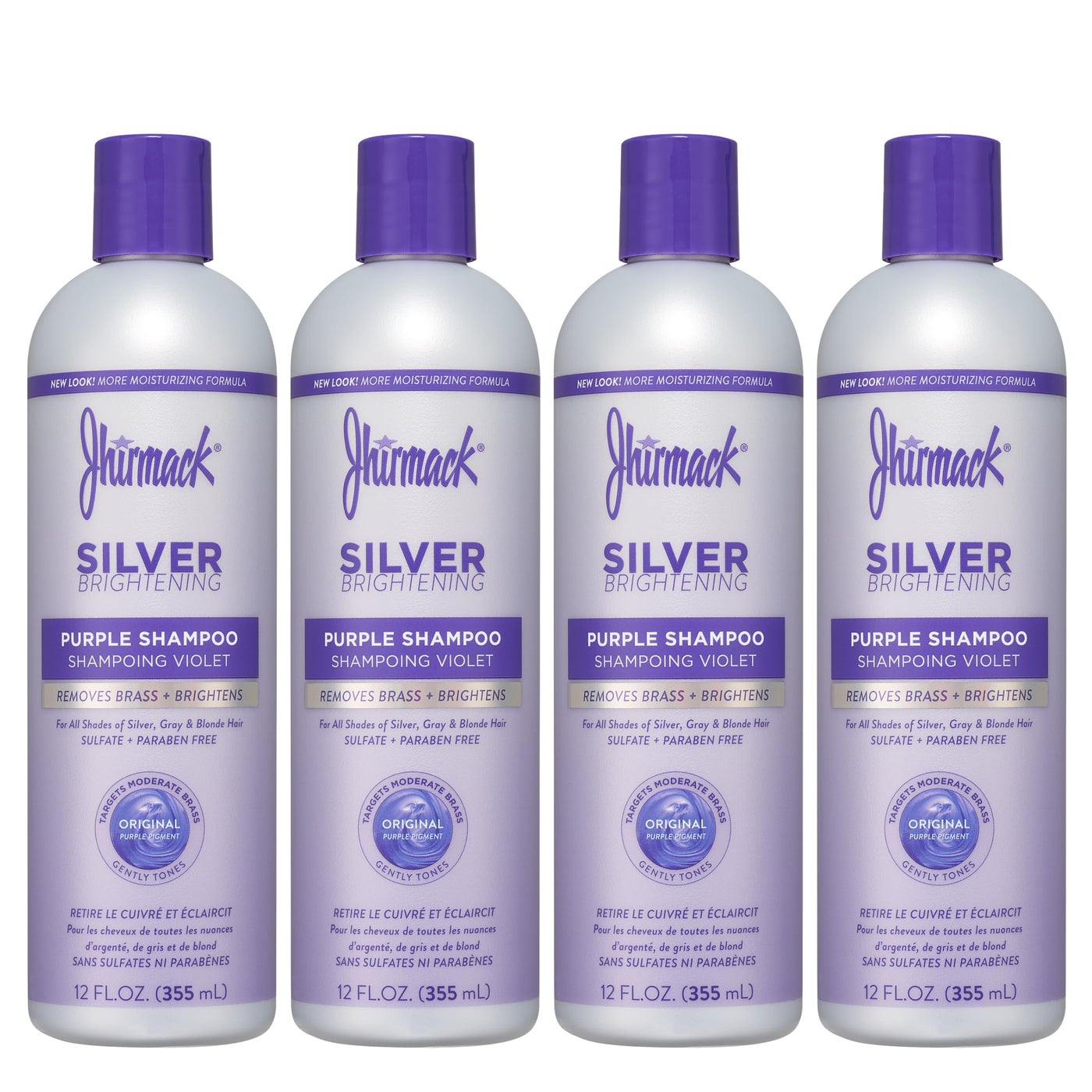 Jhirmack Silver Brightening Purple Shampoo Set of 4 for all types of silver, grey, and blonde hair