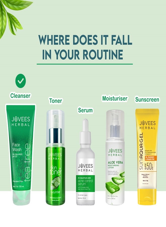 Jovees Herbal Tea Tree Oil Control Face Wash 120ml | Paraben & Alcohol-Free | Controls Oil, Prevents Breakouts | For Oily & Sensitive Skin - image 3