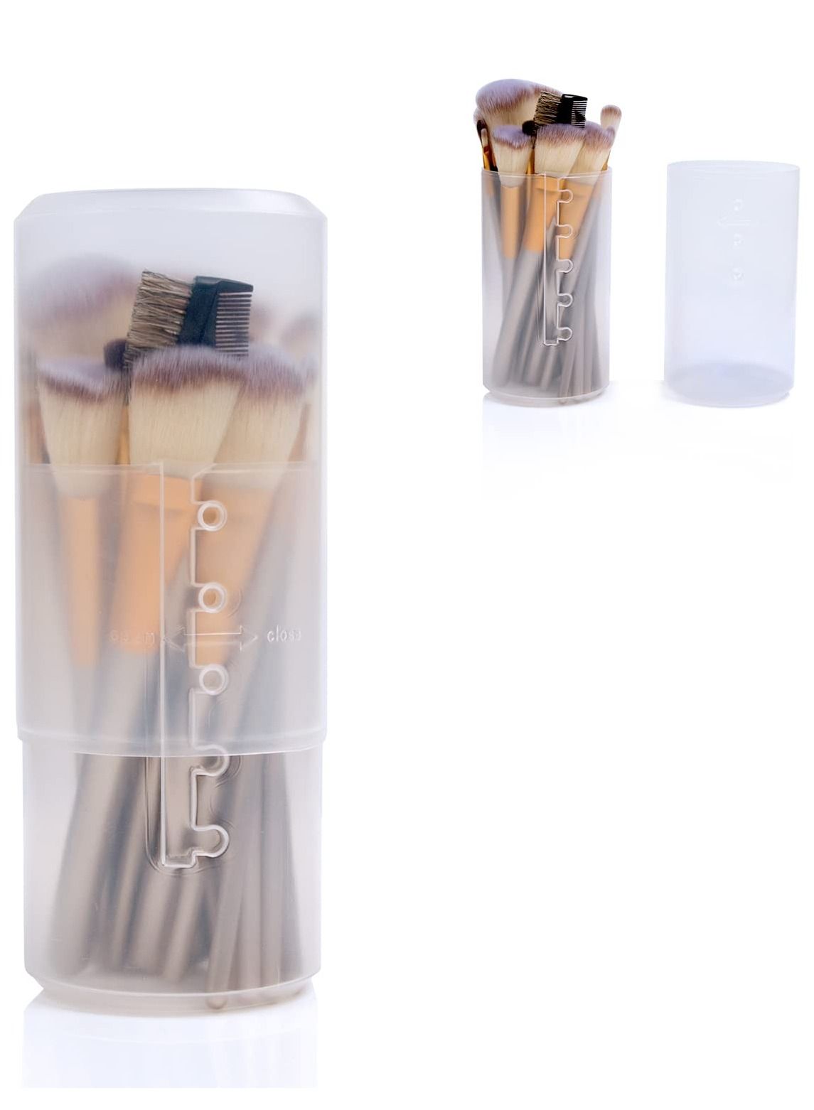 Makeup Brush Holder, Retractable Makeup Brush Storage Box Large Capacity Portable Vertical Makeup Brush Holder, Plastic Transparent Travel Makeup Brush Case Waterproof and Dustproof Makeup Brush Cup