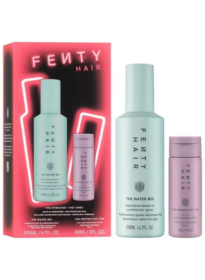 The Hot & Hydrated Ones Heat Protectant & Leave-In Conditioner Hair Gift Set | Duo Set for Heat-Damaged & Dry Hair Protection | Frizz-Control Moisture-Locking Styling Gift Set for Wavy Curly & Coily Hair