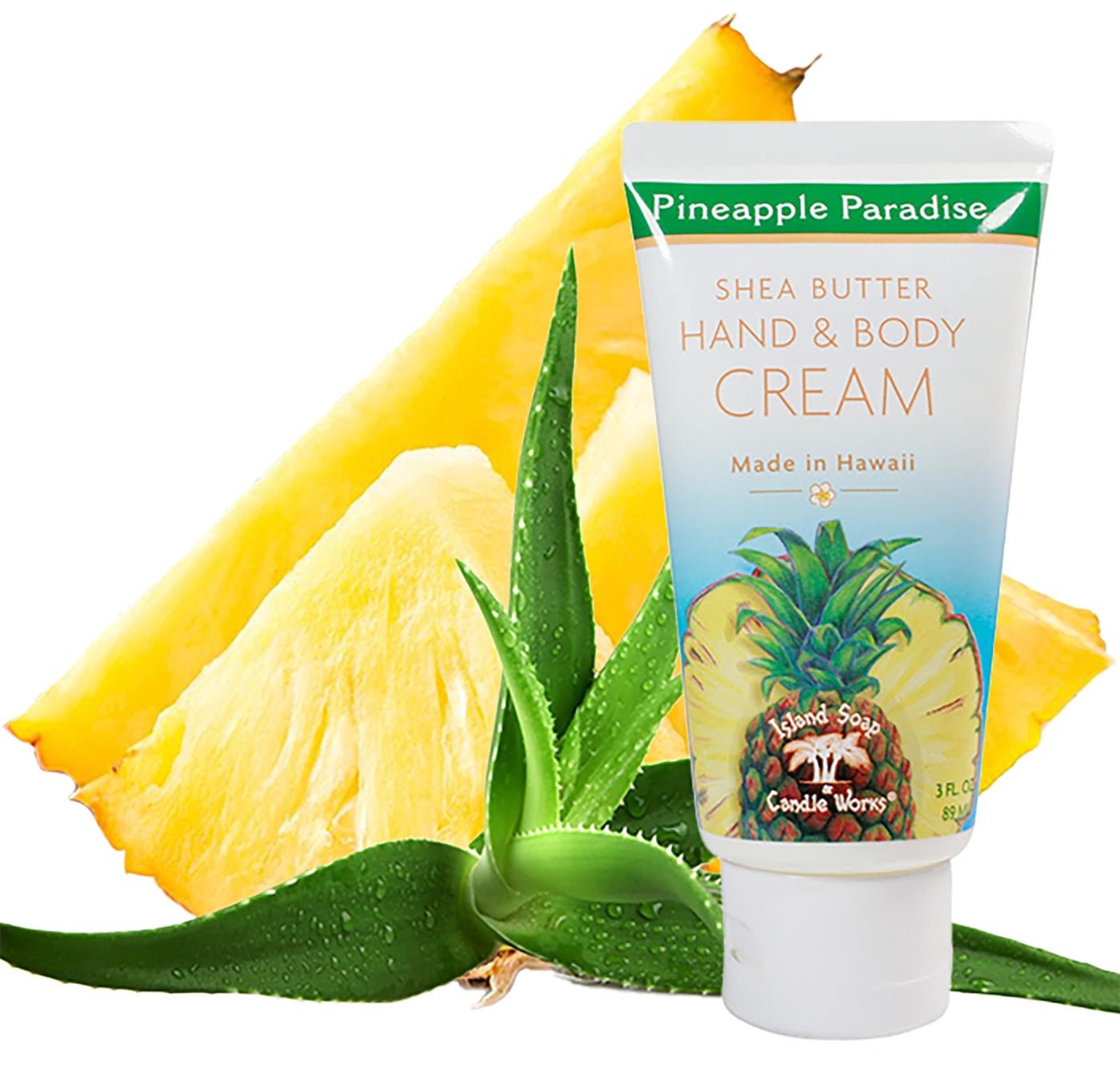 Island Soap and Candle Works Shea Butter Body Cream for Men and Women - Body Moisturizer for Dry Skin - Beauty and Personal Care - Hawaiian Gifts - Pineapple Paradise, 3 Fl oz. Bottle