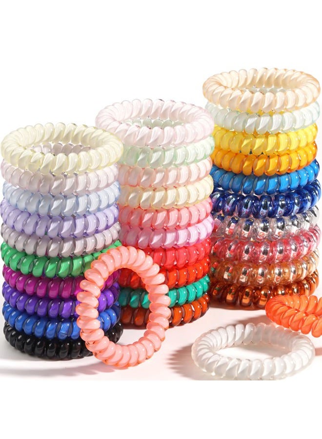 32Pcs Spiral Hair Ties,No Crease Coil Hair Ties,Phone Cord Hair Elastics Coils,Candy Colors Spiral Bracelets Ponytail Holders Hair Accessories for Women Girls