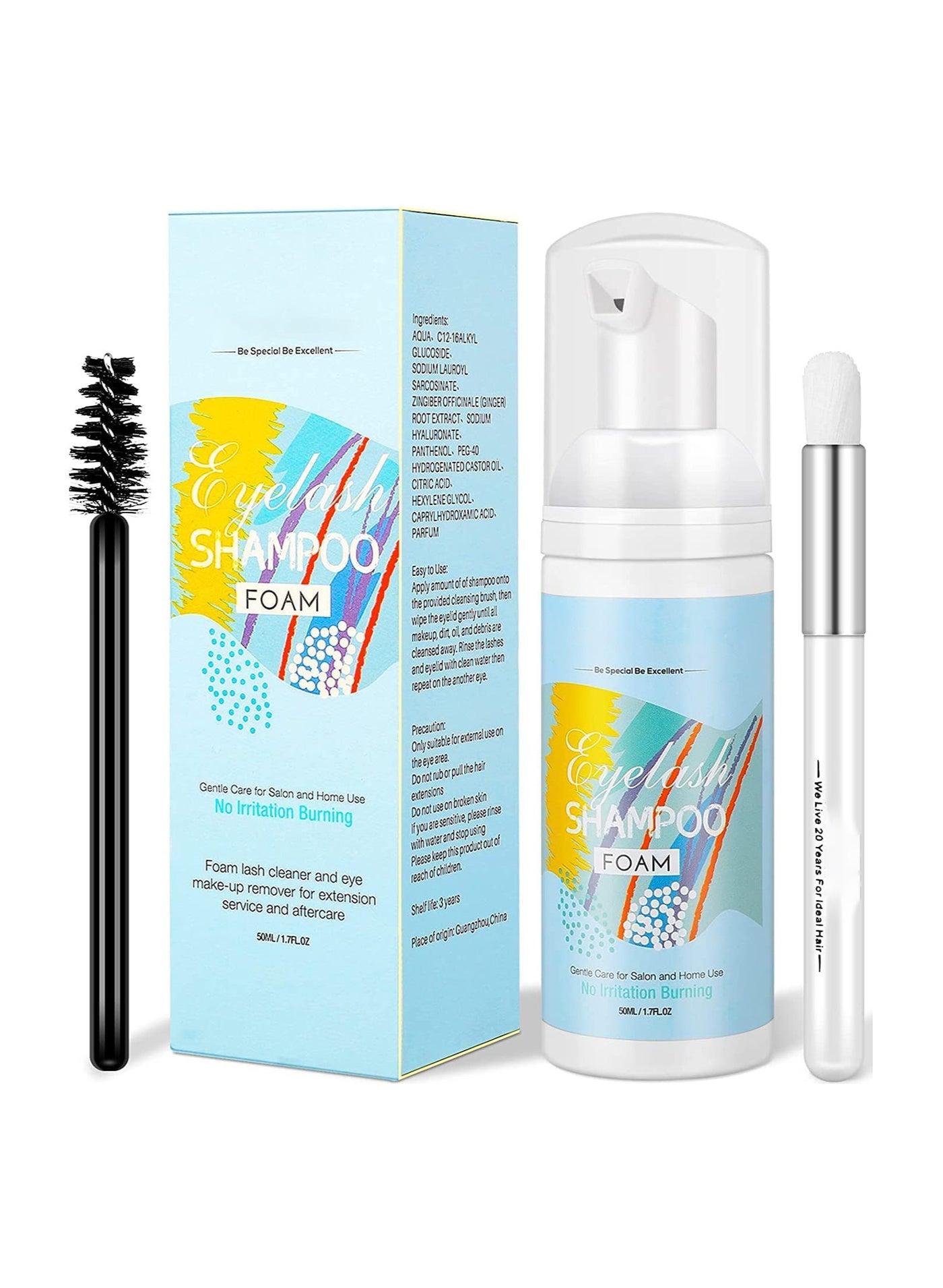 Eyelash Extension Cleanser, Eyelash Shampoo Cleaner, Lash Shampoo for Extensions, Eyelash Foam Cleanser with Lash Shampoo, Eyelash Shampoo for Eyelash Extension, Eyelash Brush for Home and Salon